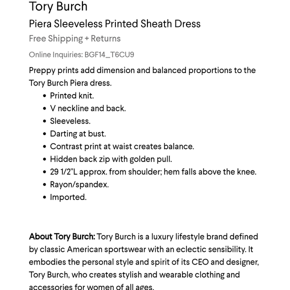 EUC Tory Burch Piera Sleeveless Printed Sheath Dress - Picture 3 of 16